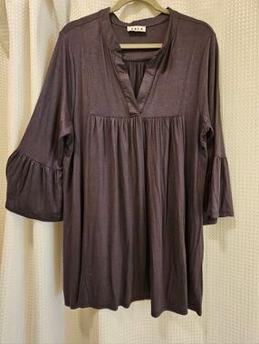 SPLA Deep Gray Split-Neck Tunic with Flutter Sleeves